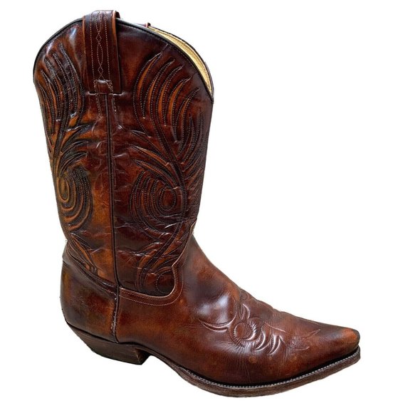 Tony Mora Other - Vtg 1970s-80s TONY MORA Men Western Boots Tufted Brown Leather MADE SPAIN 12 D